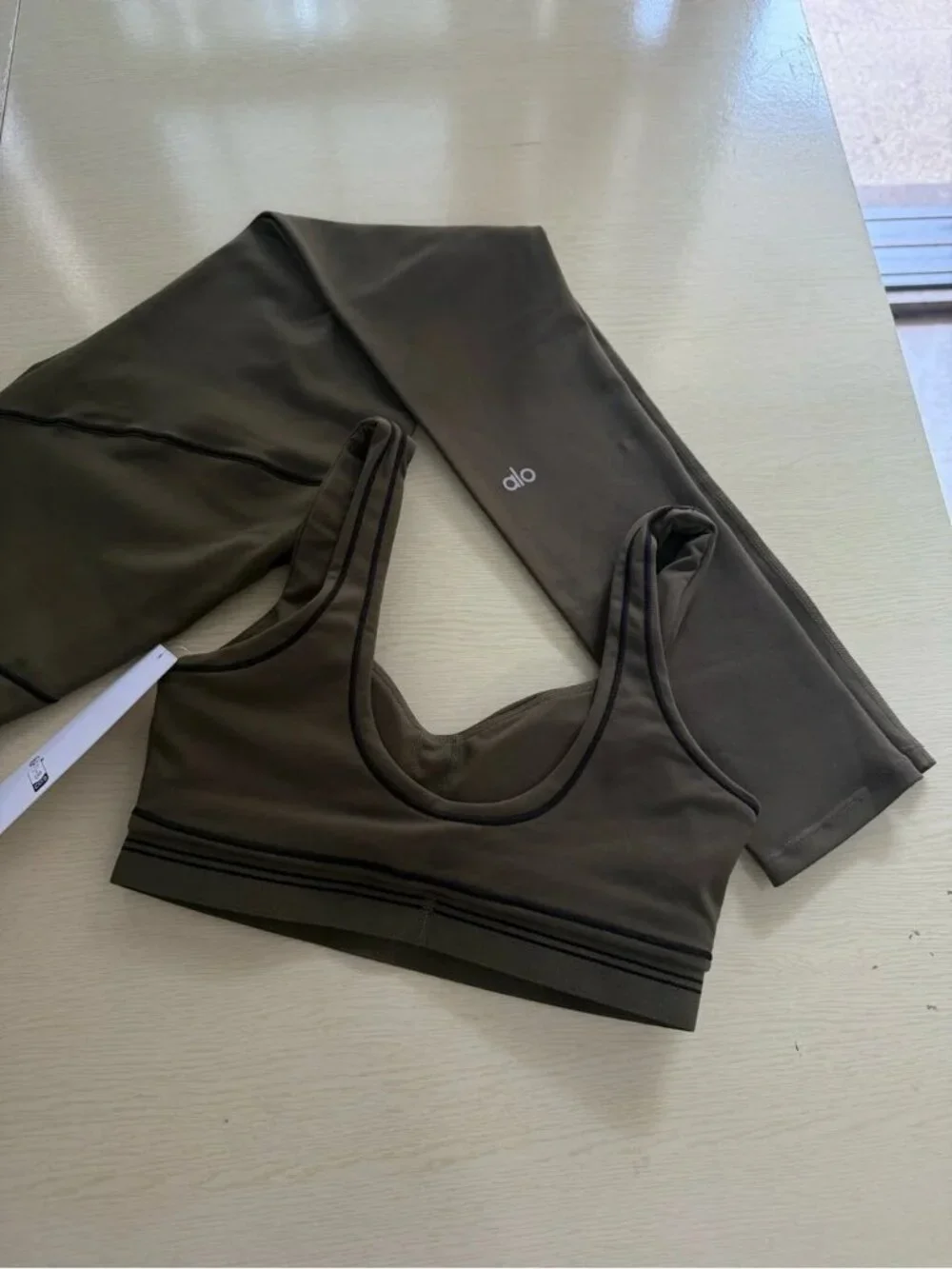 ALO Yoga Olive Green Seamless Sports Bra with Logo